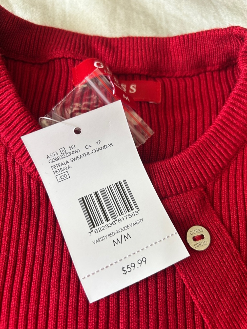 Guess Red Ribbed Button-Detail Sweater - Picture 2 of 4